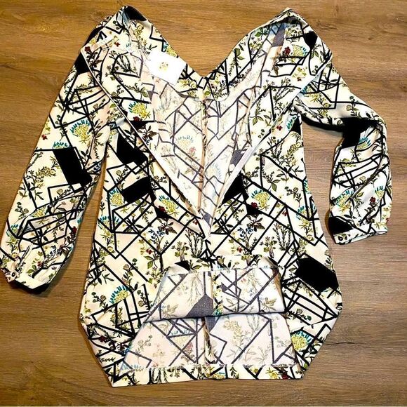 WAYF HENDRIX PRINT V-NECK ABSTRACT FLORAL LONG SLEEVE SHEATH DRESS M NWT - Picture 15 of 17